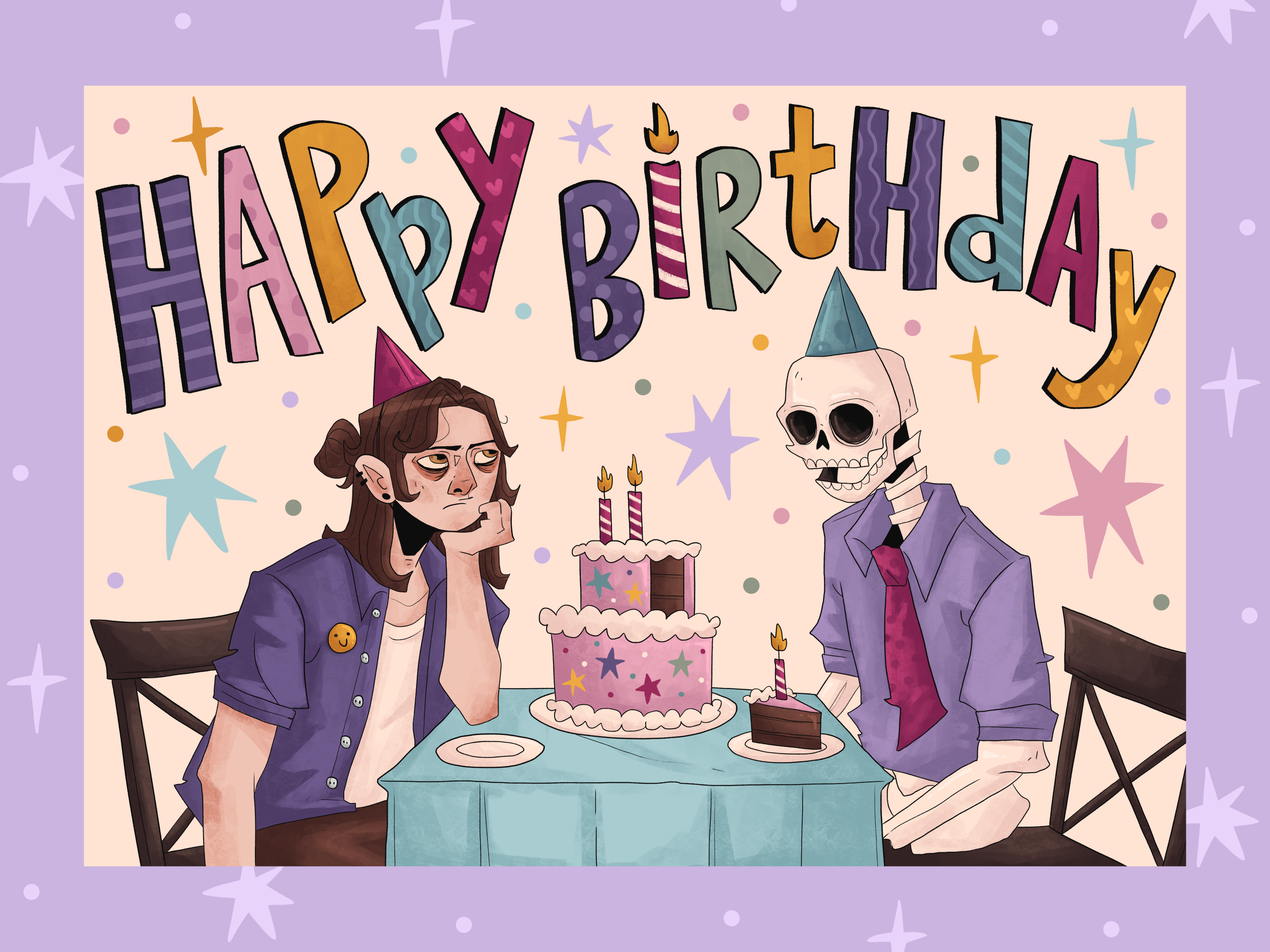 Illustrated Silly Skeleton Birthday Card